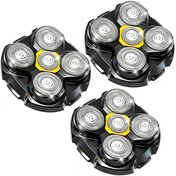 5 Head Shaver Replacement Head for MicroTouch Titanium Shaver for Bald Men Head and Face Wet/Dry Shaving (Black(3count))