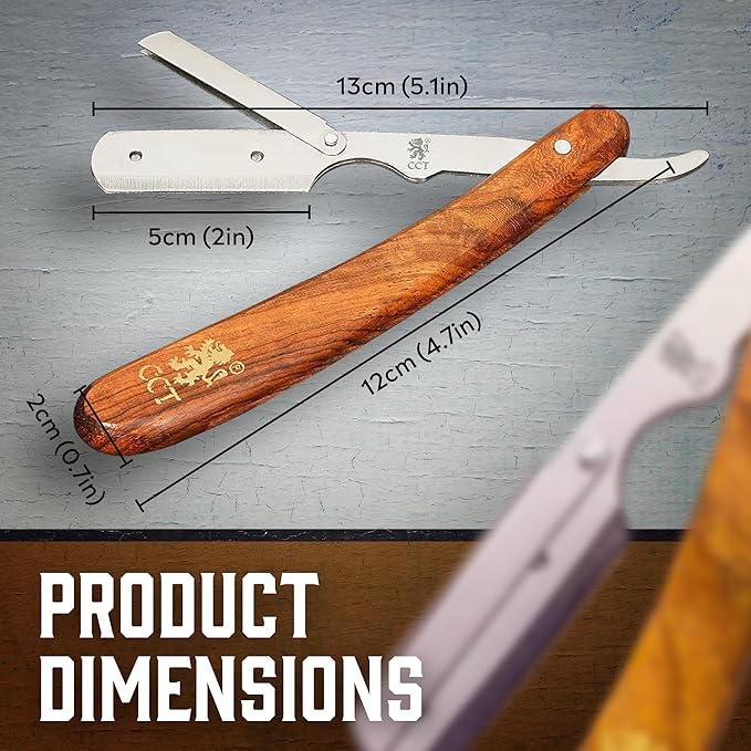 The Cambridge Cutthroat® Cut Throat Razor Kit with Blades & Travel Pouch - Missanda Hardwood & Stainless Steel Professional Barber Shaver Men - Straight Edge Moustache & Beard Shaper