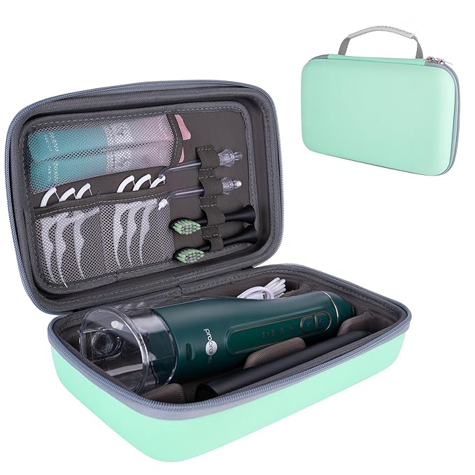 SMYV Water Flosser Travel Case, Portable Dental Oral Irrigator Travel Organizer, Hard Eva Storage Bag for Flosser, Electric Toothbrush, Toothpaset and Irrigator Accessories (Case Only) - Green