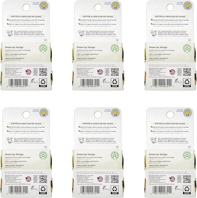 Radius Dental Floss, Sponge Floss, Clove Cardamom, 55 Yards, Vegan & Non-Toxic Oral Care Designed to Help Fight Plaque, Pack of 6