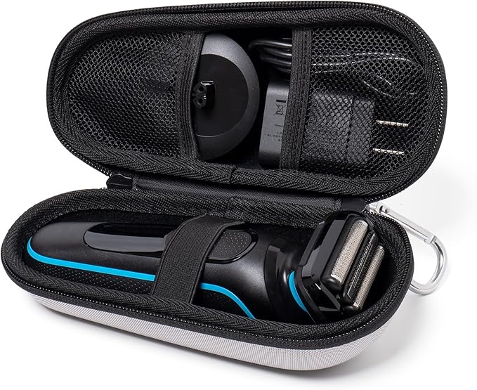 Nincha Electric Razor Case for Braun Series 3, 5, 7, 9 Shavers, Hard Shell EVA Travel Case with Charger Storage, Shaver Protective Carrying Case with Carabiner, Silver, Compact, Practical