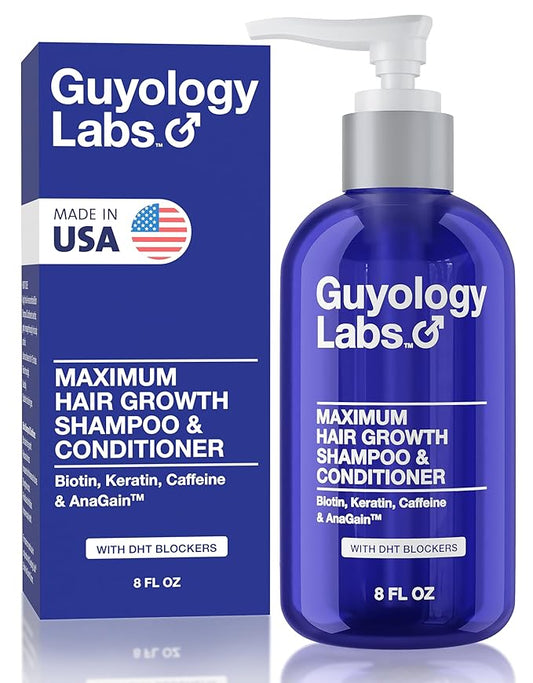 Hair Growth Shampoo For Men - With Conditioner for Thinning Hair - Natural DHT Blockers To Reduce Hair Loss - AnaGain™ - Biotin and Keratin Best for Growth and Thickening - Made in USA - Guyology Labs