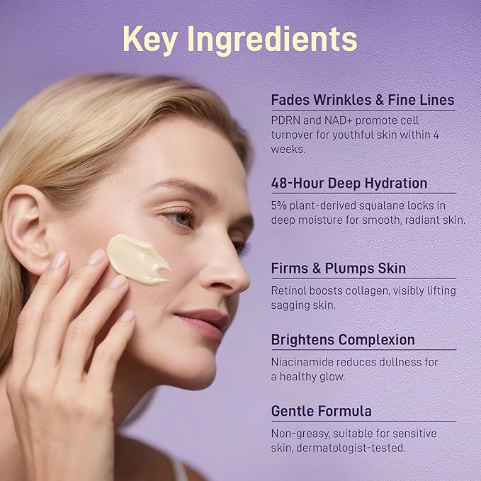 PDRN Anti-Aging Face Moisturizer Cream with 5% Squalane,100% Pure PDRN Salmon DNA,Hyaluronic Acid & B5, Firming, Hydrating, Moisturizing Repair Face & Neck Skincare Cream for All Skin,1.85 Fl Oz