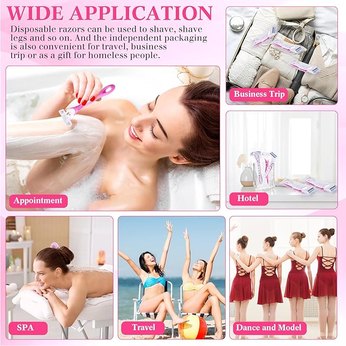 48 Count Women's Disposable Razors Blades Bulk 3 Blade Razors for Women Disposable Head Razor Sensitive Skin Razor Comfortable Shave for Bathing Hotel Travel