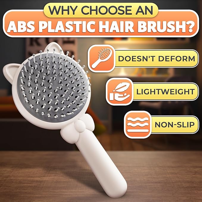 White Pig Self Cleaning Hair Brush for Women - Compact 7,87х3,66 in Retractable Hair Brush Easy Clean with Magnetic Attach - Effective Detangling and Easy Self Cleaning Hairbrushes with Soft Bristles