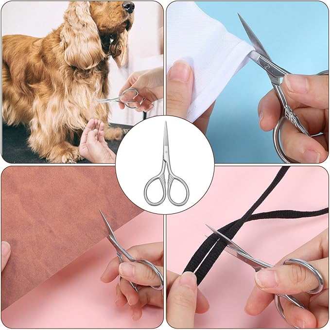 Small Precision Scissors Stainless Steel Multi-Purpose Vintage Beauty Grooming Kit Professional Beauty Mini Scissors For Facial Hair Eyebrow Eyelash Beard Moustache With Leather Case