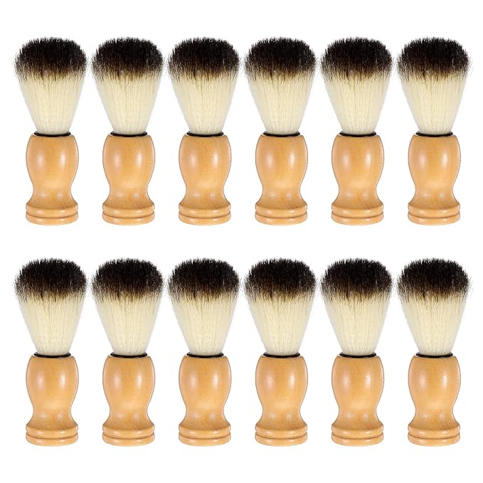 12 Pcs Wood Handled Hair Shaving Brush Professional Salon Tools Beard Grooming Tool for Men Shave Accessory