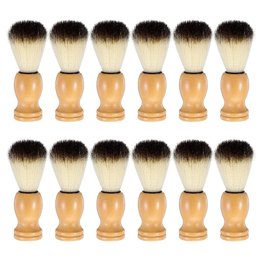 12 Pcs Wood Handled Hair Shaving Brush Professional Salon Tools Beard Grooming Tool for Men Shave Accessory