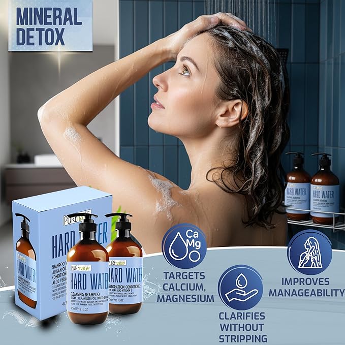 Hard Water Shampoo and Conditioner Set - Sulfate Free and Paraben Free Chelating Action - Moisturizing Professional Formula for Women and Men - Hydrating Swim Safe Formula - 16 Fl Oz (Set of 2)