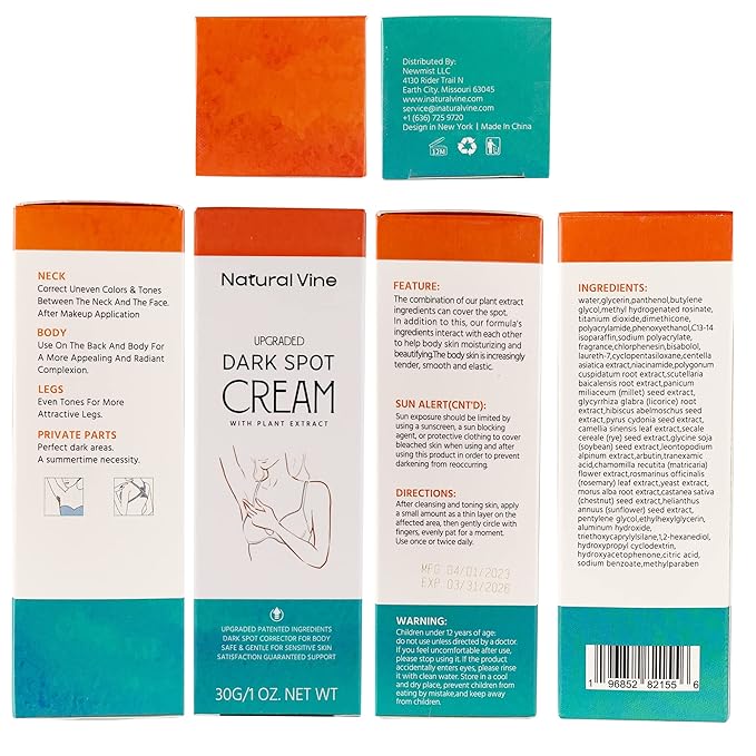Natural Vine Dark Spot Corrector Cream: Dark Spot Remover for Body in 4-8 Weeks - Instant Concealing & Age Brown Sun Faded Spot Remover Melasma Freckles Correcting with Niacinamide, 1 OZ/30g