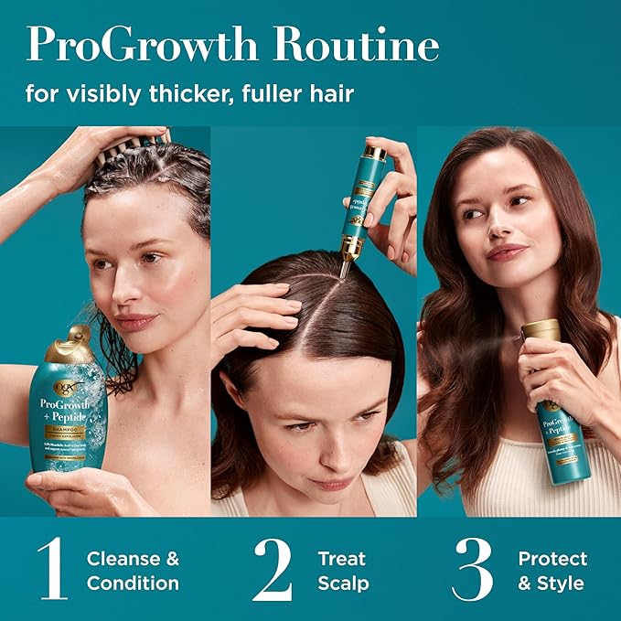OGX ProGrowth + Peptide Clarifying Shampoo, Gentle Exfoliating Scalp Shampoo Supports Natural Hair Growth by Removing Scalp Build-Up, 1.5% Mandelic Acid, 13 fl. oz