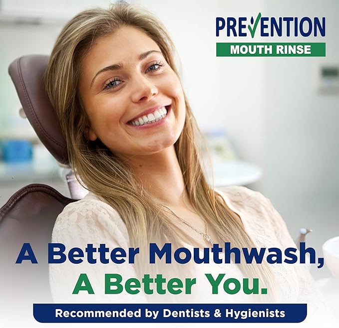 Prevention Daily Care Alcohol-Free Mouthwash, Hydrogen Peroxide Teeth Whitening with Soothing Fresh Mint for Bad Breath Treatment, Fluoride-Free Gum Care Oral Mouth Rinse 16 oz 2 Pack