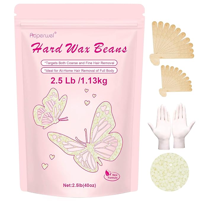 Wax Beads 2.5lb,Hard Wax Beads Suitable for Brazilian Bikini & Coarse Hair, Sensitive Skin Hard Wax for Hair Removal (Face/Body/Armpit), Refill Wax Bags for At-Home Waxing