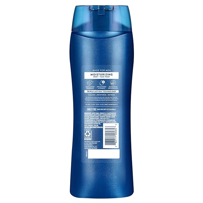 Suave Men Ultra Moisturizing Body & Face Wash, Shea & Sandlwood Scent, No Parabens, No Phtahaltes, 18 Oz Pack of 6