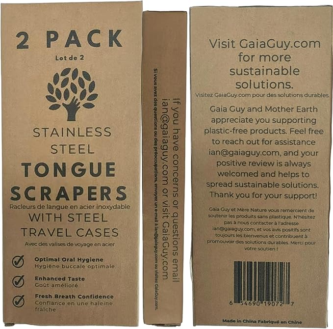 Stainless Steel Tongue Scraper (2-Pack w/ 2 Steel Travel Cases Included), Tongue Cleaners Reduce Bad Breath, 100% Metal Tongue Scrapers with Metal Cases (Plastic-Free)