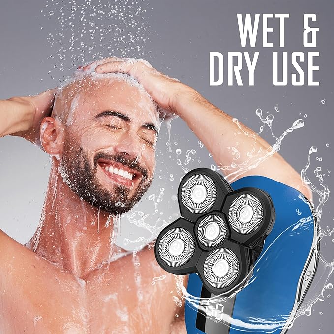 Signature Series Rechargeable Wet and Dry Rotary Head Shaver with Stainless Steel Blades, Cleansing/Buffing Brush and LCD Screen