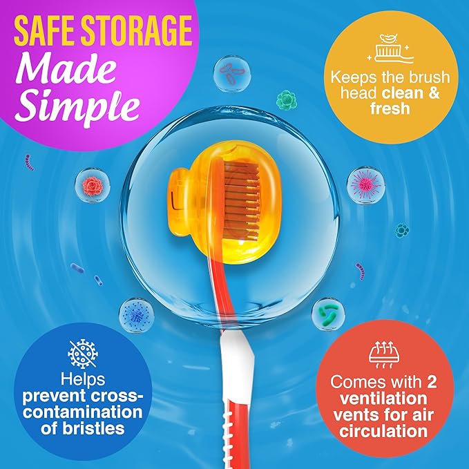GuruNanda Brush Pods - ToothbrushCover for Manual & Electric Toothbrush, KeepsToothbrush Fresh & Clean, Travel Accessories with Natural Essential Oil Vapors (Pack of 3)