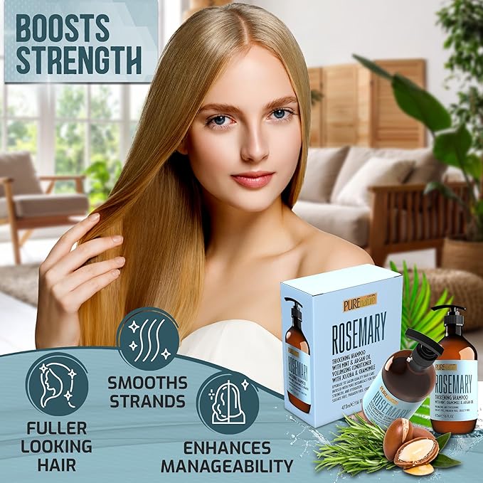 Rosemary Shampoo and Conditioner Set - Sulfate Free Formula with Mint - Volumizing Products and Thickening Care for Thinning Hair Women and Men - 16 Fl Oz (Set of 2)