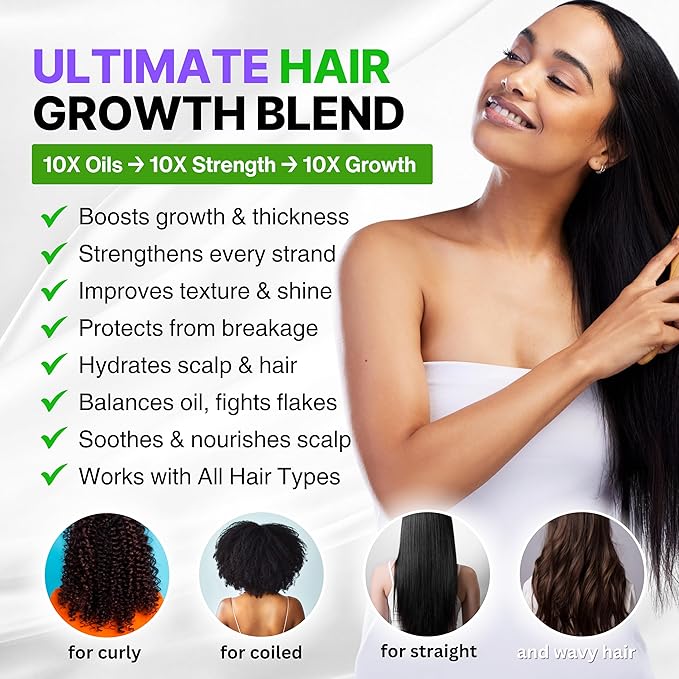 Organic Rosemary Oil For Hair Growth + Applicator with Castor, Argan, Coconut, Almond, Jojoba, Avocado, Vitamin E & Peppermint for Hair & Scalp Treatment, All Hair Types, Men & Women 2oz