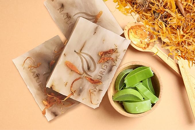 Aloe and Calendula Soap Bar (3 Pack), Vegan and All Natural Handcrafted with Organic Oils. Face and Body Soap. For Men, Women and Teens. Unscented with Shea Butter.