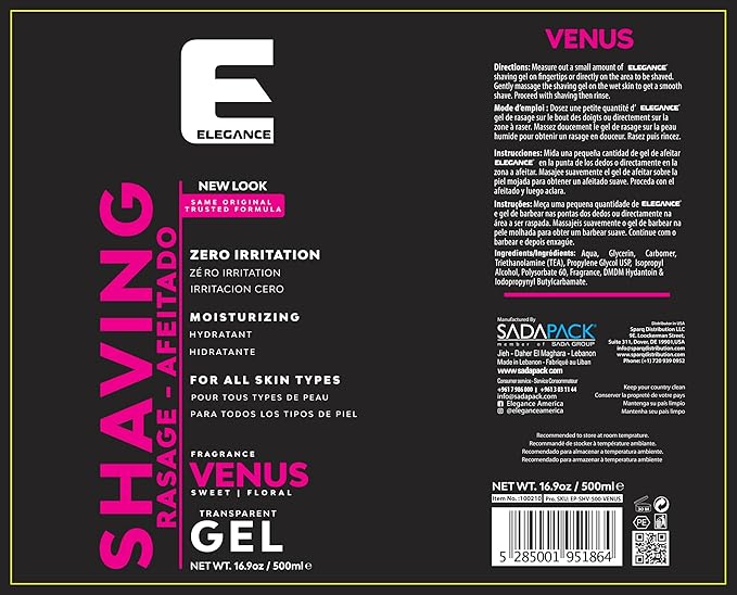 E Elegance Barber Accessories - Transparent Shaving Gel For Men Or Women, Sweet/Floral Venus Fragrance - The Ultimate Shaving Solution For A Smooth, Irritation-Free Experience, 16,9 Oz