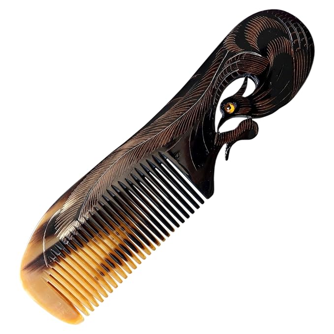 Symbol of Virtue and Grace, Natural Buffalo Horn Comb, Bone Ox Horn Anti Static for Hair, Horn Combs for Women Christmas's Gift (Phoenix)