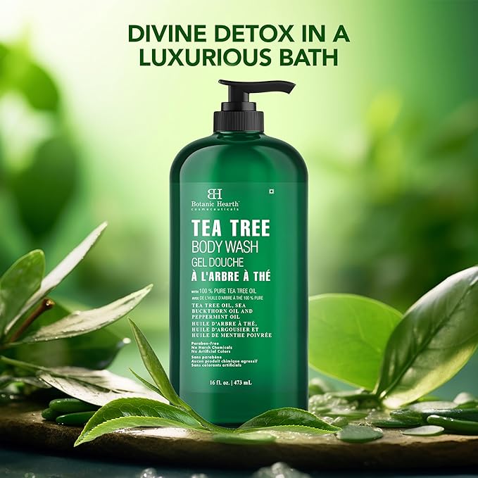 Botanic Hearth Tea Tree Body Wash -16 fl oz- All-Natural Antifungal & Odor-Control Shower Gel for Acne, Athlete’s Foot, Ringworm, Jock Itch & Healthy Skin,Sulfate & Paraben Free, for Men and Women