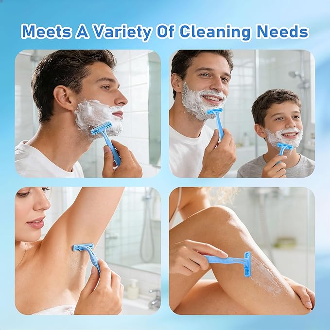 Disposable Razors, Light Blue Bulk Razors With Knife Caps, Double-edged, Individually Packaged, Suitable For Hotels, Home, Homeless People, Charities (100-PACK)