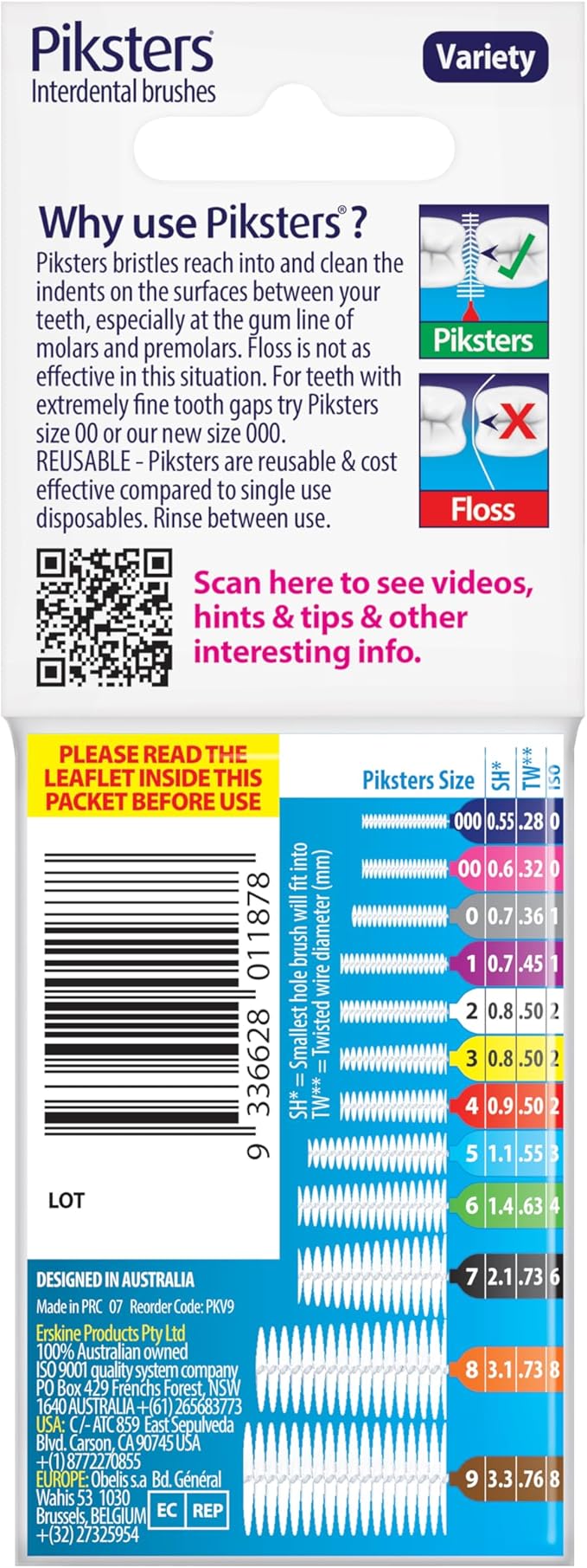 Piksters Interdental Brushes, 10 pk, Size 1, Interdental Tooth Brush for Tight Gaps, Gum Soft Bristles for Plaque Removal, Safe for Braces