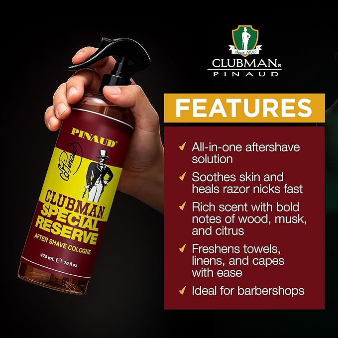 Clubman Special Reserve After Shave Cologne – Classic Aftershave Cologne Splash, Men's Post-Shave Fragrance, 16 fl oz