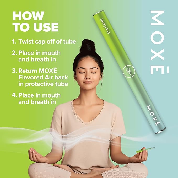 MOXE Natural Mojito Air Inhaler | Non Electric Long-Lasting Flavored Air Refreshing Support | Oral Fixation Peppermint, Lime, Bergamot & Menthol Essential Oils, Craving Relief - 3 Pack