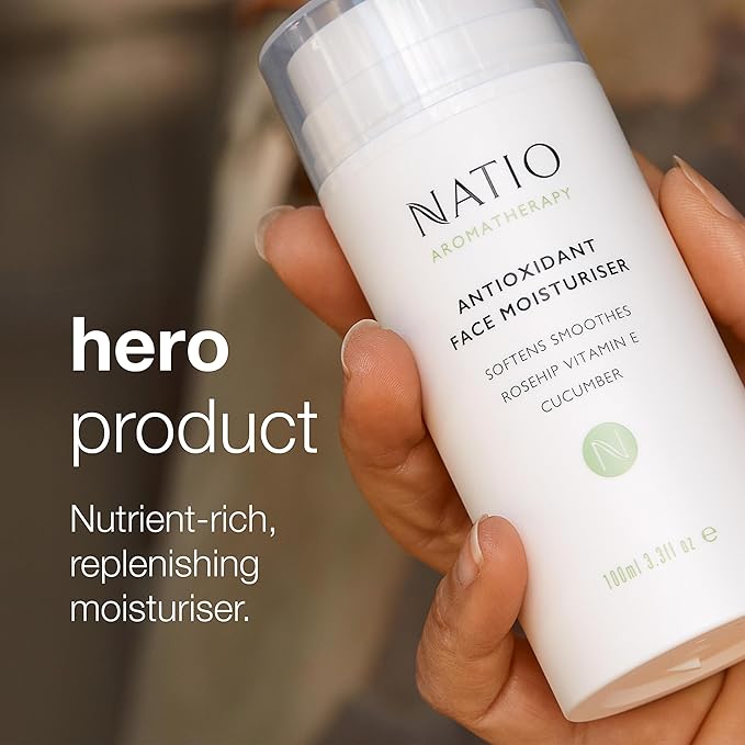 Natio Australia Aromatherapy Antioxidant Face Moisturizer, 3.3 oz - Anti-Aging Face Cream - Rosehip and Vitamin E - Face Lotion for All Skin Types
