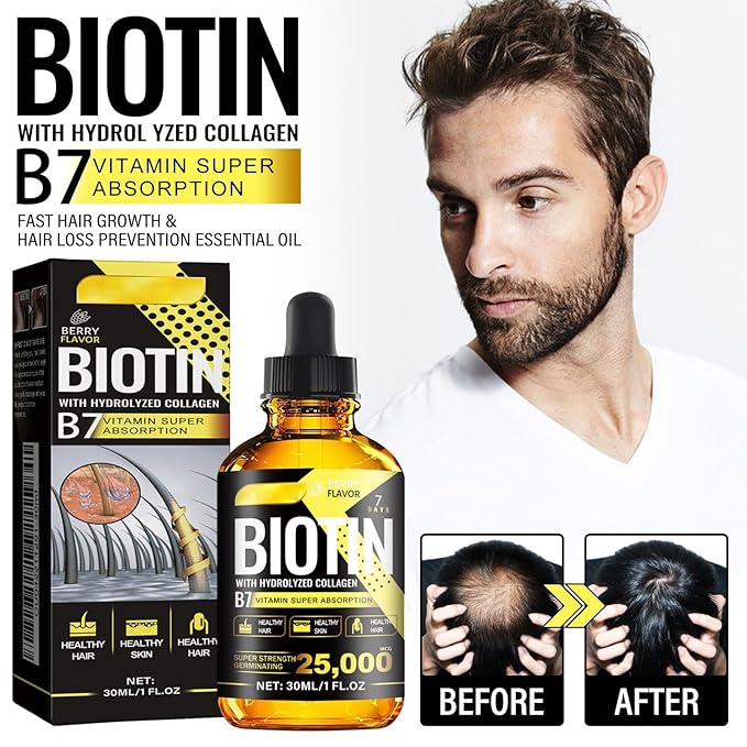 Hair Care Oil with Biotin and Collagen, Scalp Nourishing Treatment for Hair Loss Prevention and Root Strengthening, Suitable for Men and Women
