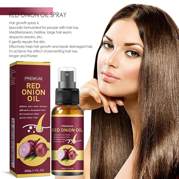 Red Onion Hair Growth Oil Spray for Hair Loss - Strengthens & Repairs Hair Follicles, Volumizes & Promotes Thicker Hair, Scalp Treatment for Men & Women, 30ml