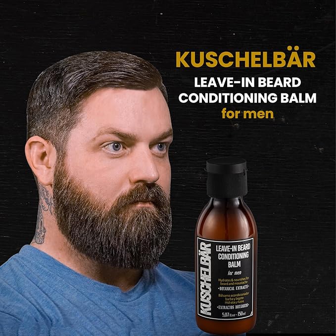 KUSCHELBAR Leave-In Conditioner Beard Balm | Beard Cream for Beard Growth | Cotton & Thyme Extracts | Deep Moisture, Nourishment & Frizz Control | Leave-In, Non-Greasy, Lightweight l 3,38 fl.oz