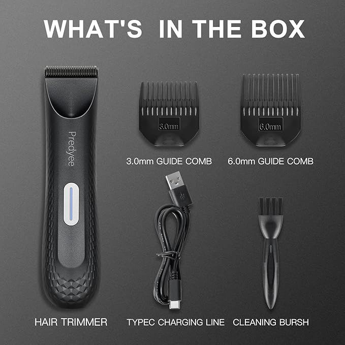 Ball Trimmer for Men Manscaping Body Hair Trimmer Pubic Hair & Groin Groomer Waterproof Beard & Body Trimmer with LED Light, USB-C Rechargeable, No Nicks