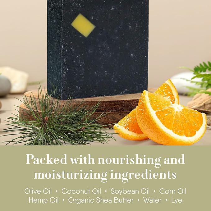 360Feel Pine Tar Bar Soap - Made in the USA - Castile Handmade, All-Natural, Cold-Processed - Infused with Pine Tar for Relaxation & Calm - Rich, Creamy Lather - (5oz)