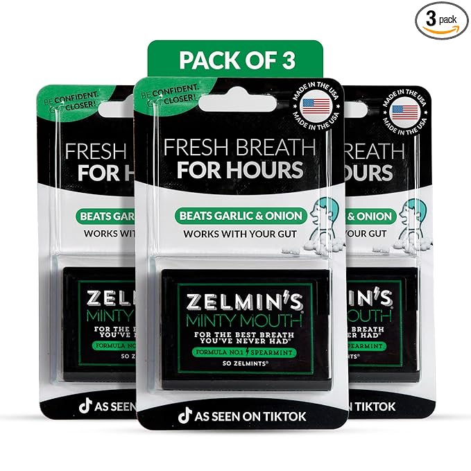 Zelmin's Minty Mouth Breath Freshener - (3 Pack) Long Lasting Bad Breath Treatment for Adults, Instant Freshness Helps with Dry Mouth, Natural Breath Mints for Travel, Alcohol-Free, Keto, Gluten-Free