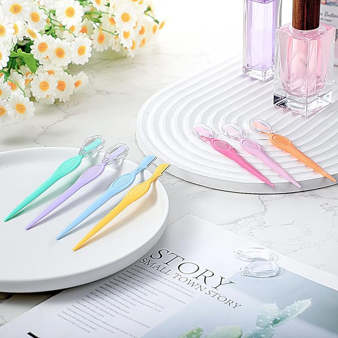 Mudder 28 Pcs Eyebrow Razor Knife Shaver Trimmer Shaver Multipurpose Exfoliating Tool Facial Hair Removal for Women Valentine Gift Giving(Macaron)