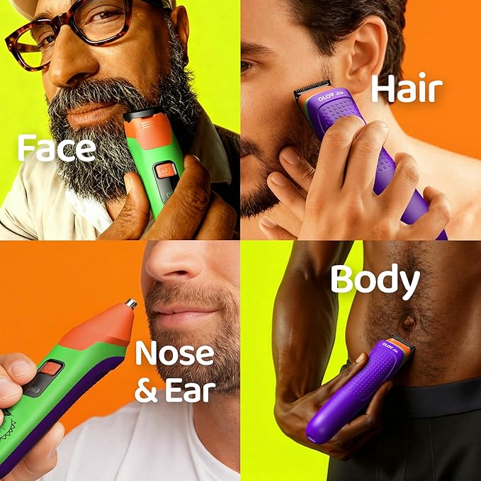 Electric Beard Trimmer for Men,Nose Hair Trimmer & Electric Razor 10-in-1 Grooming Kit Cordless Shaver Gift-Ready for Men(Greenish Orange)