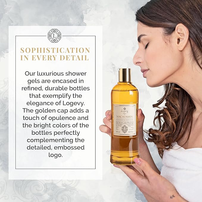 Logevy Macadamia Shower Gel – Indulgent Aroma Made from the Best Skin-Friendly Ingredients, Rich in Nutritional Properties for Rejuvenating, Hydrating, and Soothing Action – 500ml