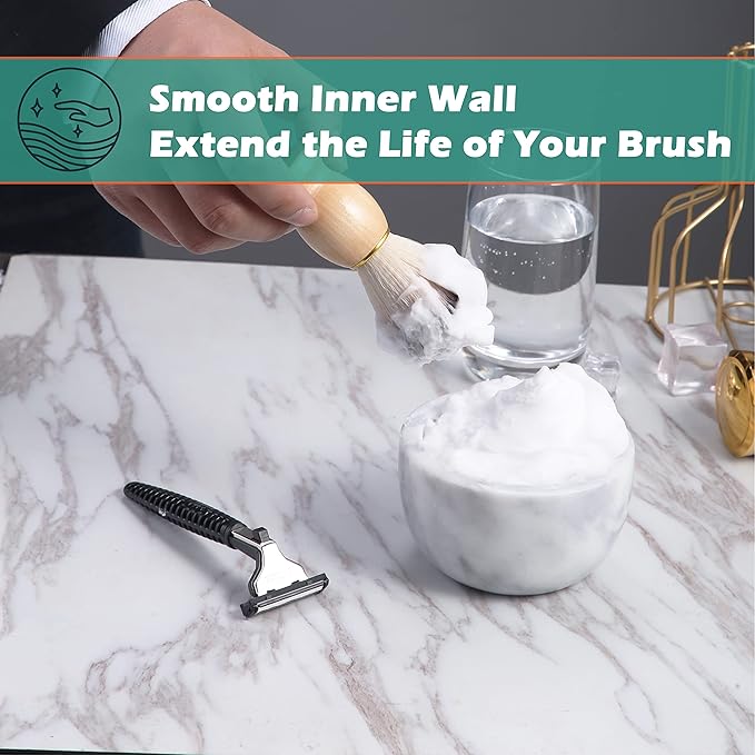 Marble Shaving Bowl for Shaving Soap & Cream, Shave Soap Cup Keep Warm Better, Produce Rich Foam Shaving Mug, Easy to Lather, Shaving Cup Gift for Men(White Grey)