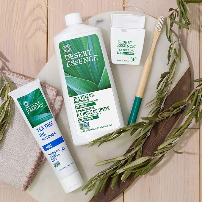 Desert Essence Tea Tree Oil Toothpaste - Mint - 18.75 Oz (6.25 Oz * Pack of 3) - Refreshing Taste - Deep Cleans Teeth & Gums - Helps Fight Plaque - Sea Salt - Pure Essential Oil - Baking Soda