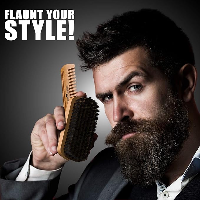 Beard Straightener Grooming Kit for Men, Beard Growth Kit, Wash, Brush & Comb, Unscented Growth Oil, All Natural Sandalwood Balm, Conditioner, Razor & Scissors, Great Gift Idea for Men's (Bamboo)