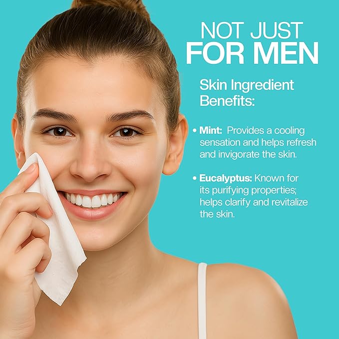 Men's Cooling Face + Body Cleansing Wipes - 4 Pack - 120 Count Post Workout Travel Towlettes