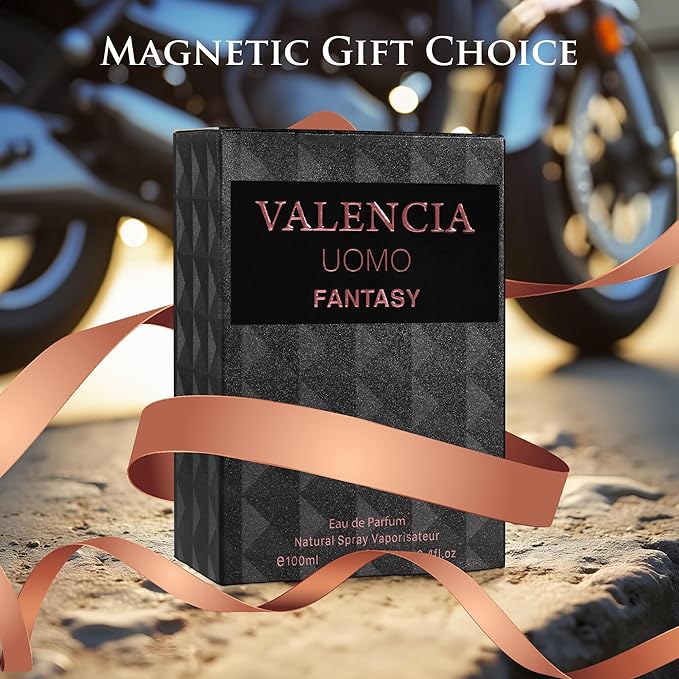 Valencia UOMO Fantasy Men EDP - Spicy & Woody Fragrance - Top Notes of Sweet Red Apple, Cardamom & Calabrian Bergamot - Base Scent of Warm Tobacco Leaf, Patchouli & Vetiver - Elegant 100ml Bottle