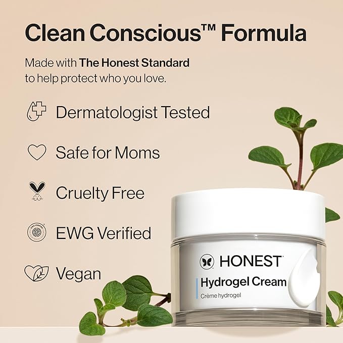 Honest Beauty Mini Hydrogel Cream with Hyaluronic Acid, Lightweight Moisturizing Water Gentle for Sensitive Skin, Fragrance-Free, Vegan, Travel Size, .57 fl oz