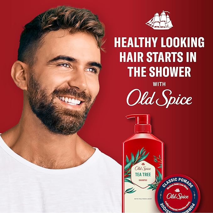 Old Spice Tea Tree Shampoo for Men, Healthier, Fuller, More Moisturized Looking Hair, 21.9 Fl Oz Each, Twin Pack