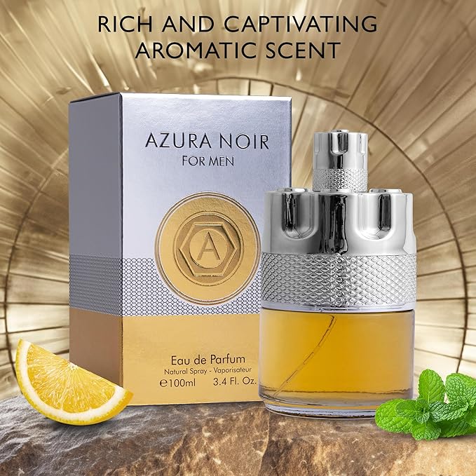 Azura Noir for Men Eau De Parfum - Woody Spicy Fragrance - Long-Lasting Cologne Choice For Daily Wear - Top Notes of Lemon, Nigerien Ginger, Refreshing Mint & Lavender - Elegant 100ml Bottle