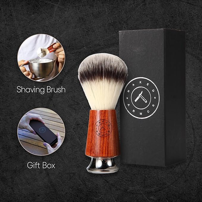 Synthetic Badger Hair Shaving Brush - Futura Synthetic Badger Hair + Handmade Mahogany Shave Brush, Exfoliating Stiff Bristles, Thick & Creamy Lather For A Great Shave, Pre-Shave & Barber Approved